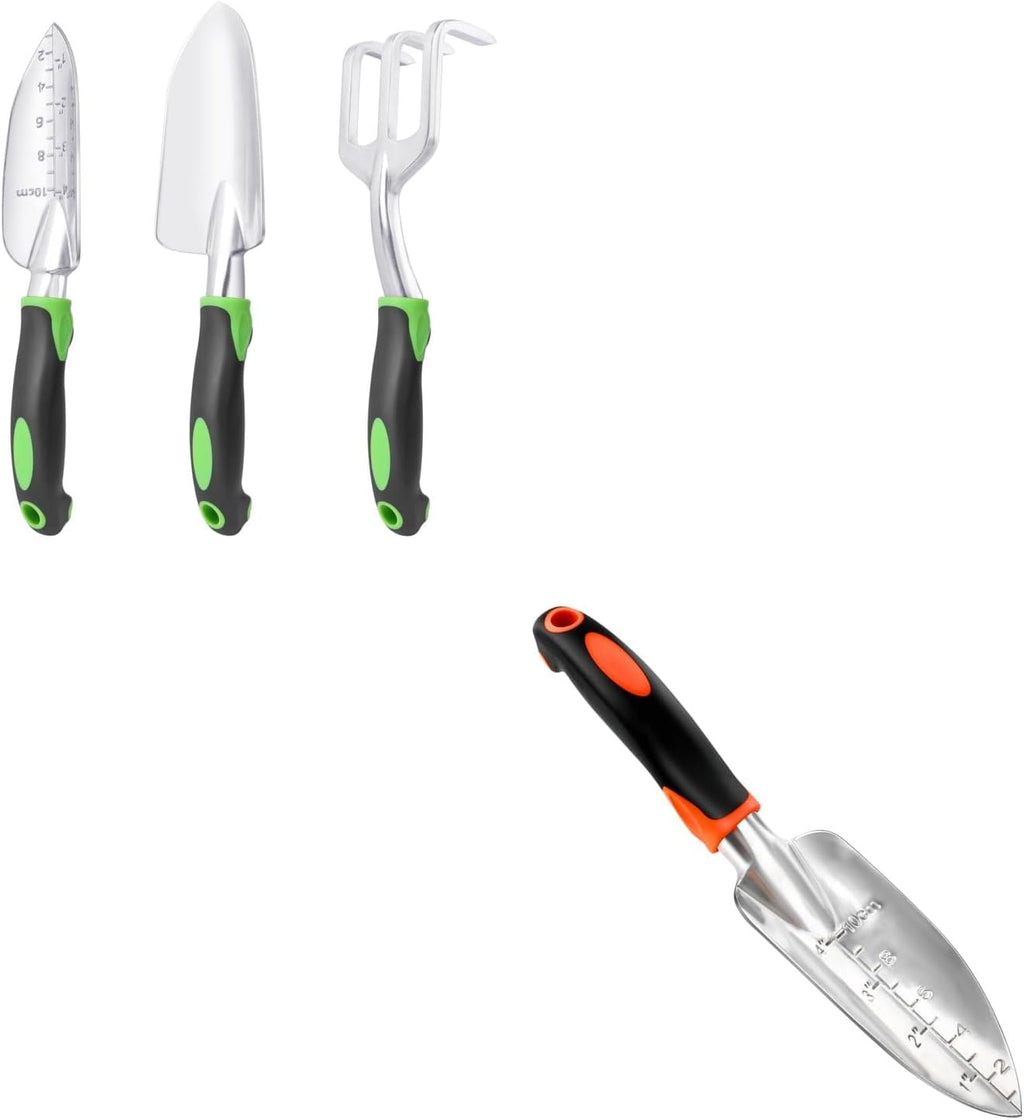 Garden Tools Set, 3 Pack Heavy Duty Gardening Tools Set Include Garden Shovel + Garden Shovel Trowel Garden Tool with Measurement Mark, Heavy Duty Gardening Shovel Hand Tools
