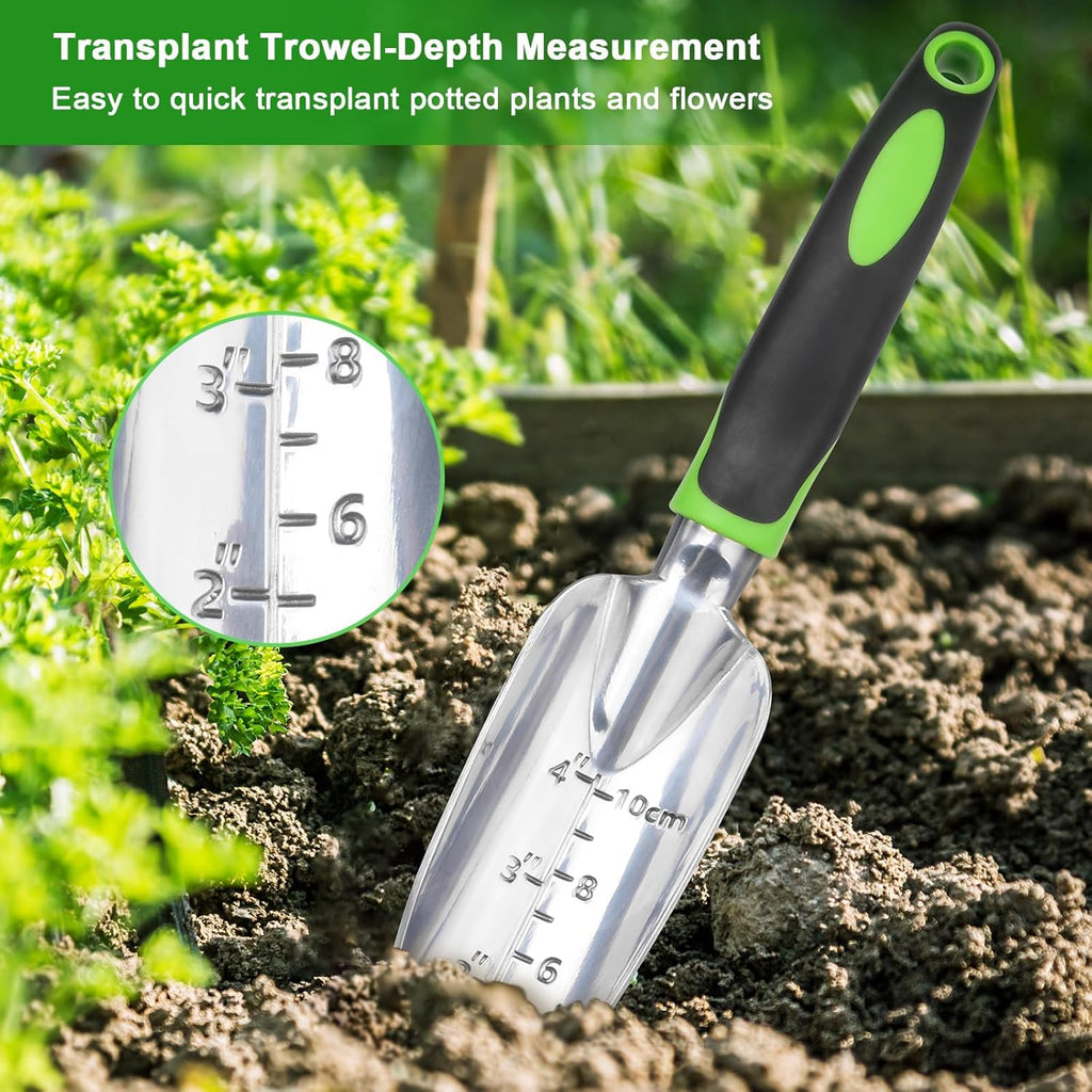 Garden Tools Set, 3 Pack Heavy Duty Gardening Tools Set Include Garden Shovel + Garden Shovel Trowel Garden Tool with Measurement Mark, Heavy Duty Gardening Shovel Hand Tools