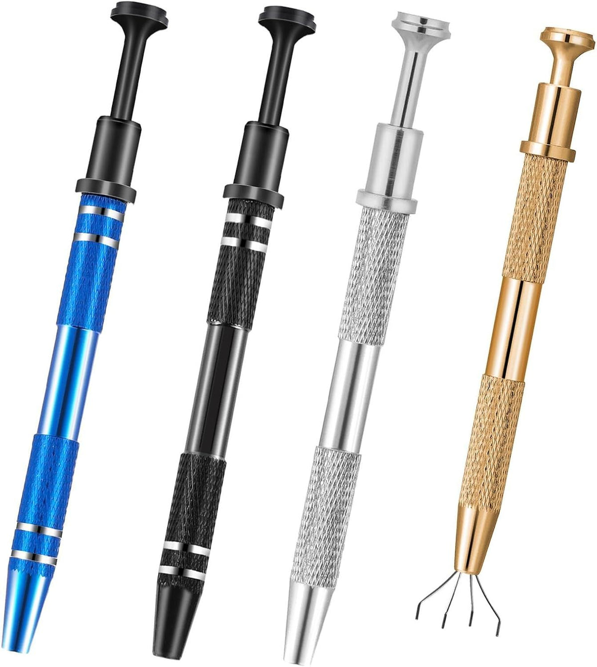 4Pcs 4 Prongs Jeweler's Pick Up Tool, Stainless Steel Piercing Ball Grabber Tools,4-Claw Pick up Tool for Small Parts Grabber for IC Chip Electronic Components Nails Clamping