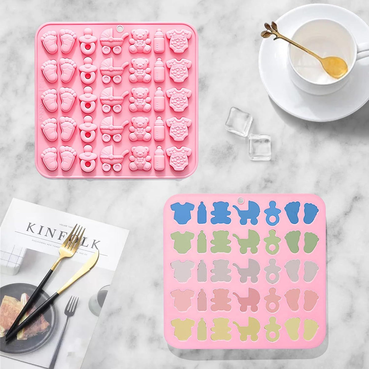 Cute Baby Silicone Fondant Cake Mold, Baby Feet Molds Baby Onesie Baby Bottle Pacifier Mold, Silicone Chocolate Candy Mold Baking Mould for Baby Shower Cake Decoration Gummy Sugar Cupcake Topper