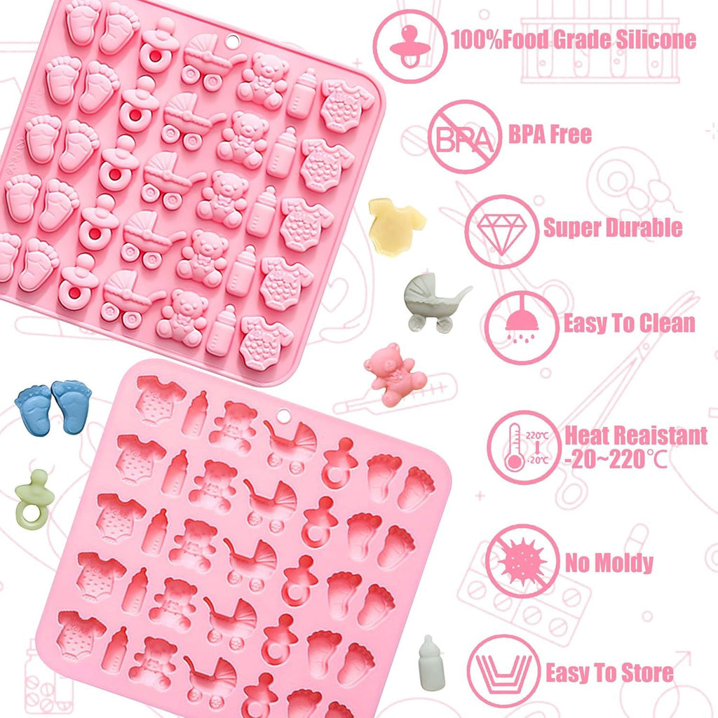 Cute Baby Silicone Fondant Cake Mold, Baby Feet Molds Baby Onesie Baby Bottle Pacifier Mold, Silicone Chocolate Candy Mold Baking Mould for Baby Shower Cake Decoration Gummy Sugar Cupcake Topper