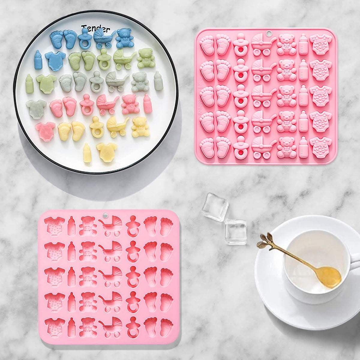 Cute Baby Silicone Fondant Cake Mold, Baby Feet Molds Baby Onesie Baby Bottle Pacifier Mold, Silicone Chocolate Candy Mold Baking Mould for Baby Shower Cake Decoration Gummy Sugar Cupcake Topper