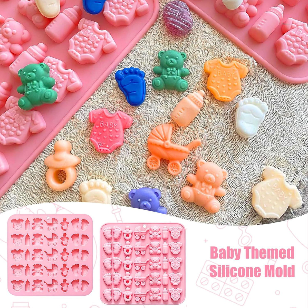 Cute Baby Silicone Fondant Cake Mold, Baby Feet Molds Baby Onesie Baby Bottle Pacifier Mold, Silicone Chocolate Candy Mold Baking Mould for Baby Shower Cake Decoration Gummy Sugar Cupcake Topper