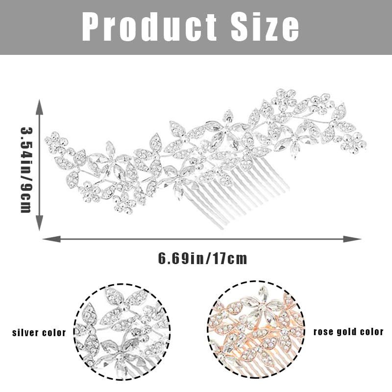 2 Pack Bridal Wedding Hair Pins Rhinestones Flower Hair Combs Pins Bride Hairpieces Gorgeous Hair Accessories for Brides Bridesmaids Women Girls Updo (Gold, Silver)