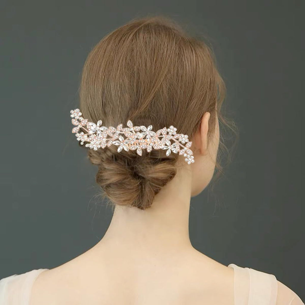 2 Pack Bridal Wedding Hair Pins Rhinestones Flower Hair Combs Pins Bride Hairpieces Gorgeous Hair Accessories for Brides Bridesmaids Women Girls Updo (Gold, Silver)