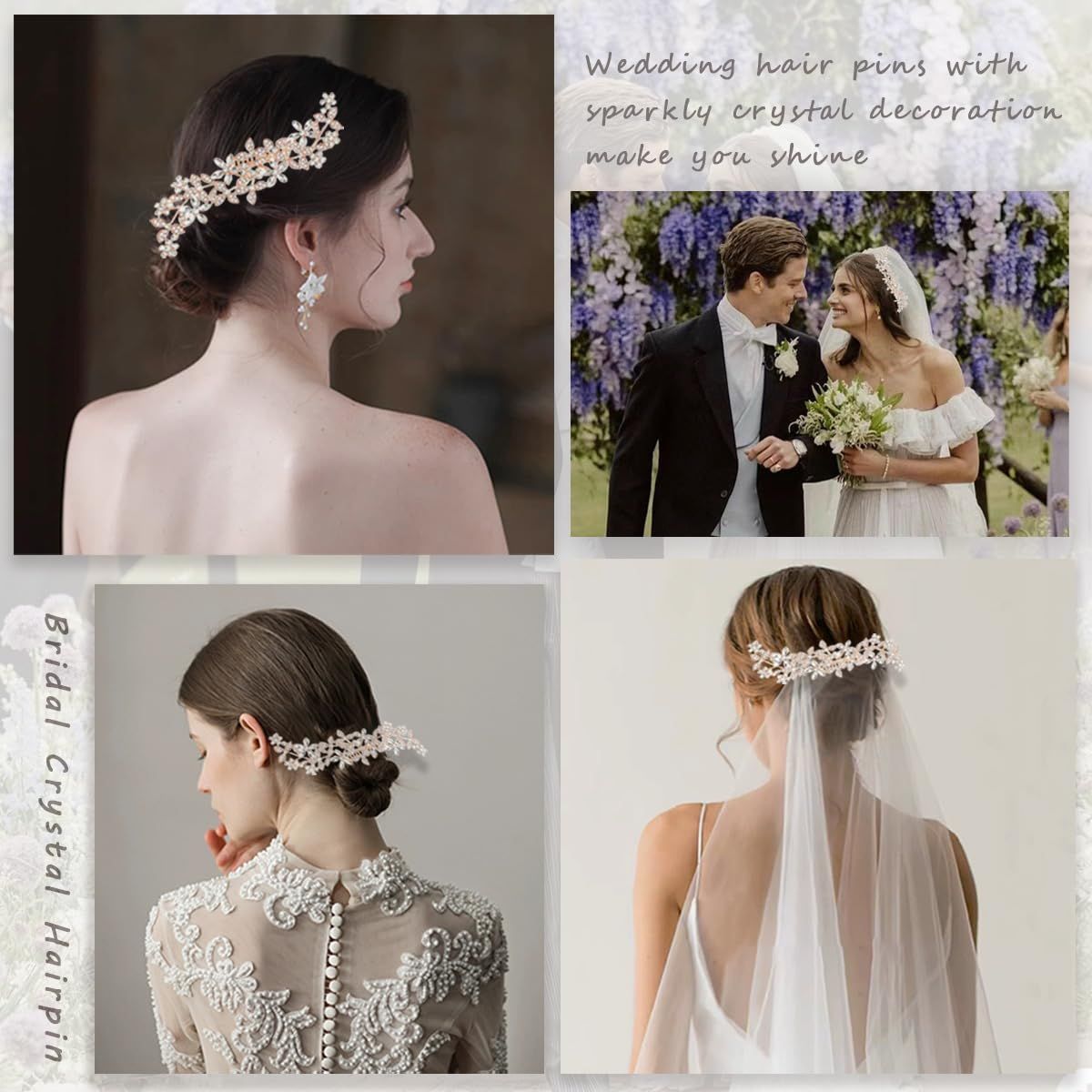2 Pack Bridal Wedding Hair Pins Rhinestones Flower Hair Combs Pins Bride Hairpieces Gorgeous Hair Accessories for Brides Bridesmaids Women Girls Updo (Gold, Silver)