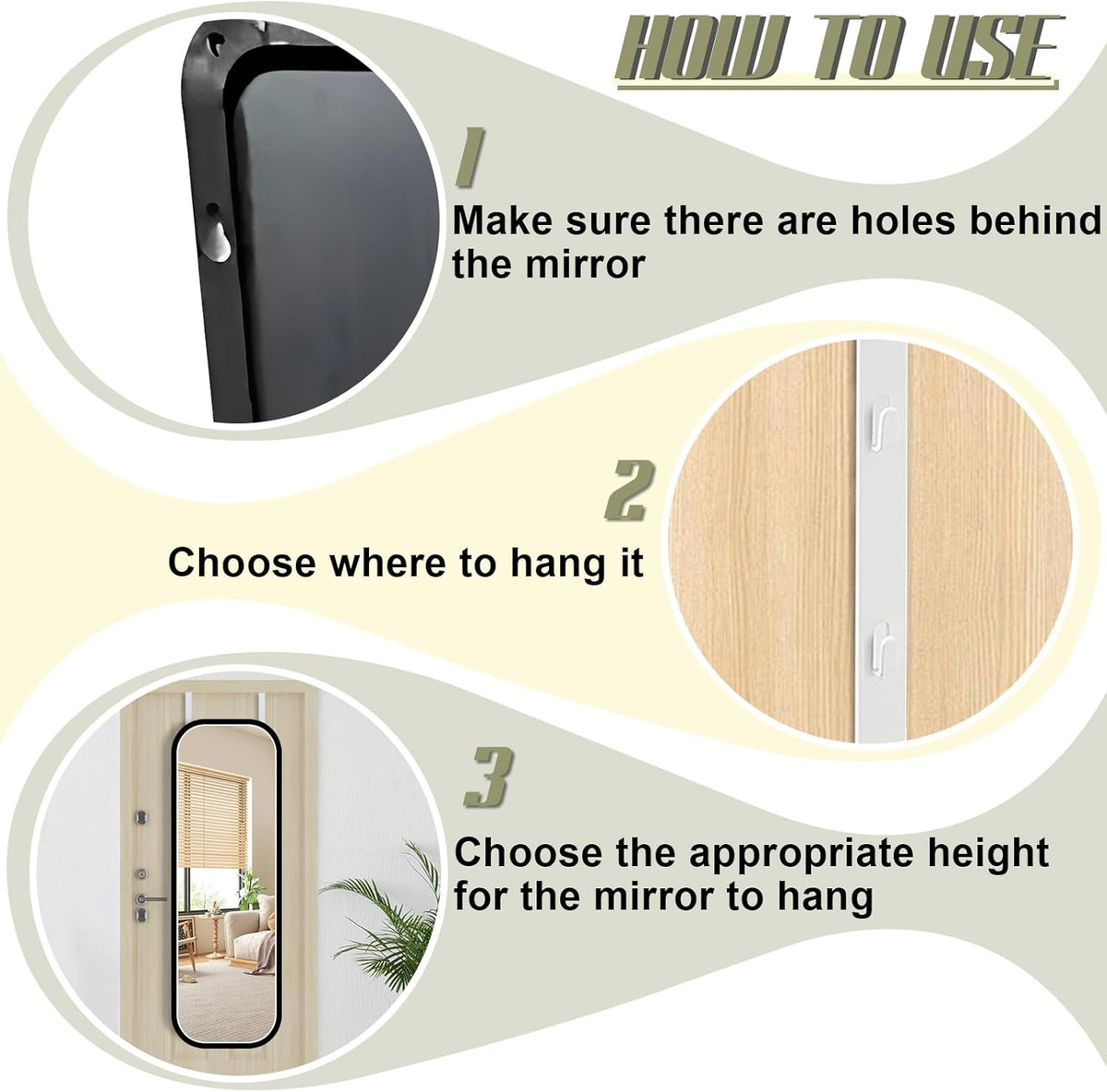 Over-The-Door Mirror Hanger, Adjustable 13.6 in Door Mirrors Hanger with Protective Lining, Prevent Scratches, 2 Pcs Mirrors Brackets Perfect Height and Fit (Mirror Not Included) - White