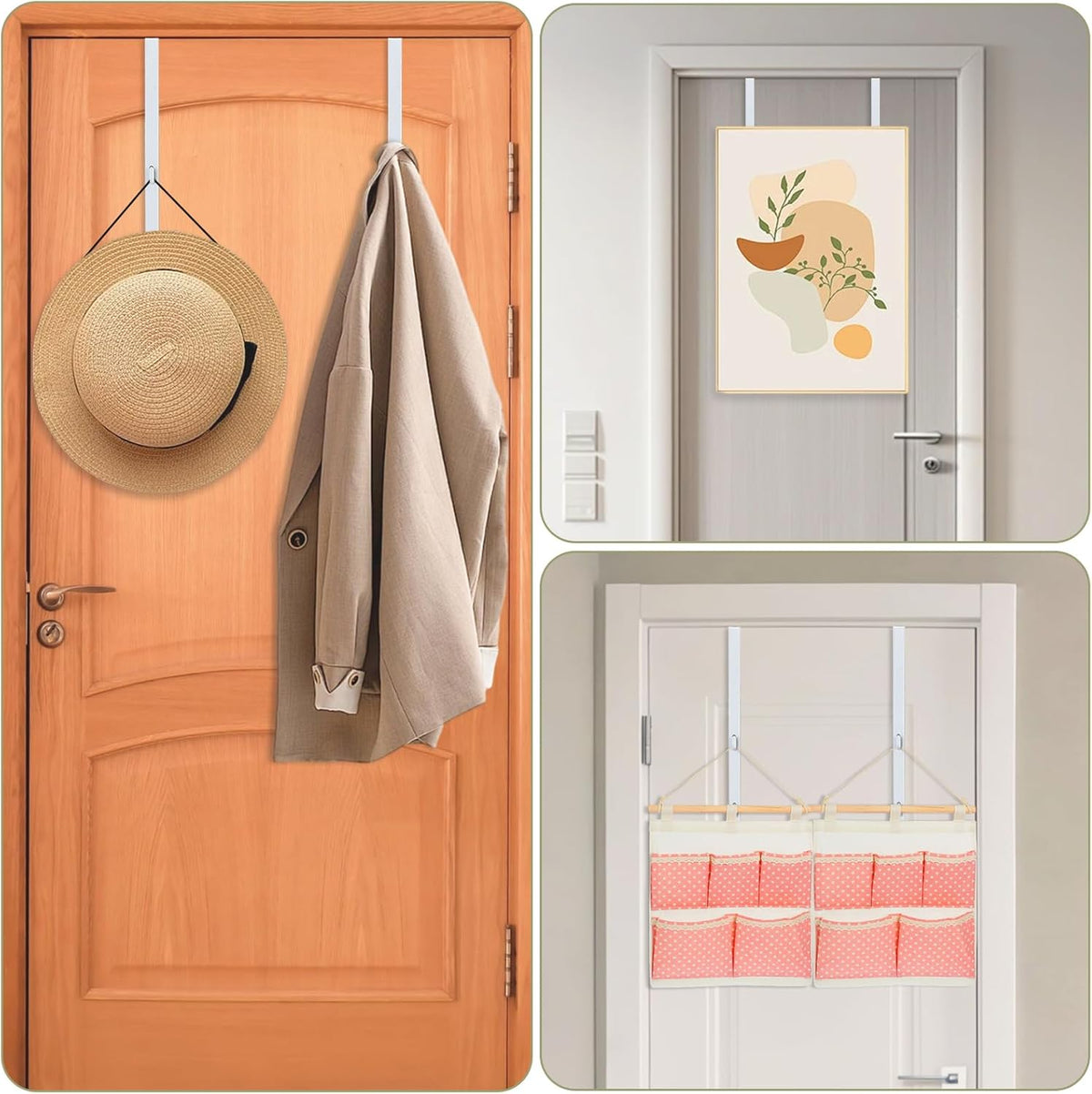 Over-The-Door Mirror Hanger, Adjustable 13.6 in Door Mirrors Hanger with Protective Lining, Prevent Scratches, 2 Pcs Mirrors Brackets Perfect Height and Fit (Mirror Not Included) - White