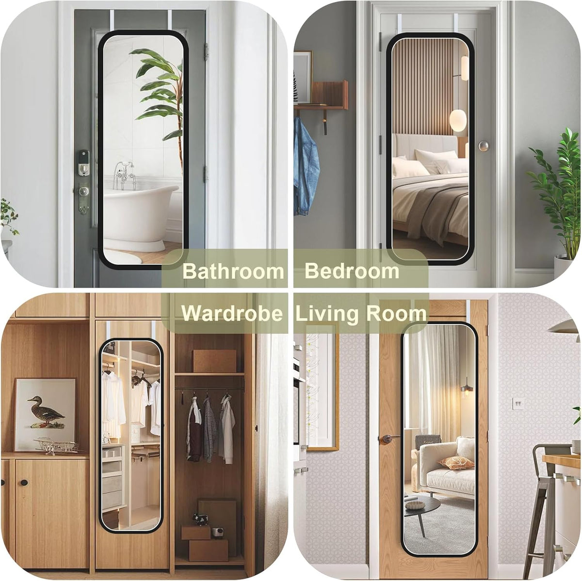 Over-The-Door Mirror Hanger, Adjustable 13.6 in Door Mirrors Hanger with Protective Lining, Prevent Scratches, 2 Pcs Mirrors Brackets Perfect Height and Fit (Mirror Not Included) - White
