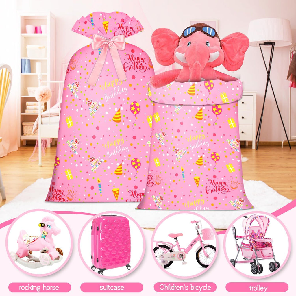 Extra Large Gift Bag Girl Birthday Jumbo Gift Bag, Bday Pink Giant Plastic Oversized Gift Bag Huge Gift Wrap Bag Birthday Bag Wrapping Bag for Large Gift(48inch 1Pack)