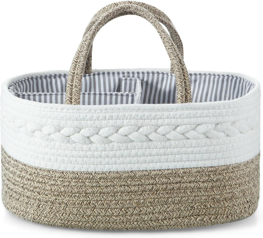 Baby Diaper Caddy Organizer, Portable Nursery Organizers and Storage Baby Basket, Cotton Rope Diaper Organizer for Baby Shower Gifts Newborn Infants - Brown