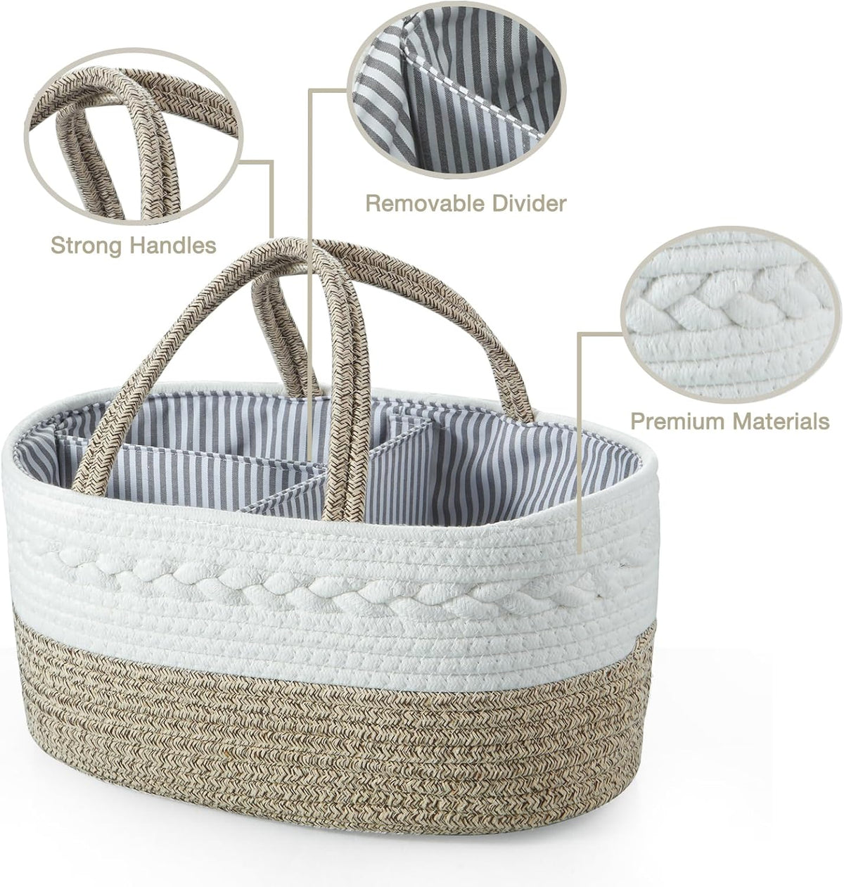 Baby Diaper Caddy Organizer, Portable Nursery Organizers and Storage Baby Basket, Cotton Rope Diaper Organizer for Baby Shower Gifts Newborn Infants - Brown