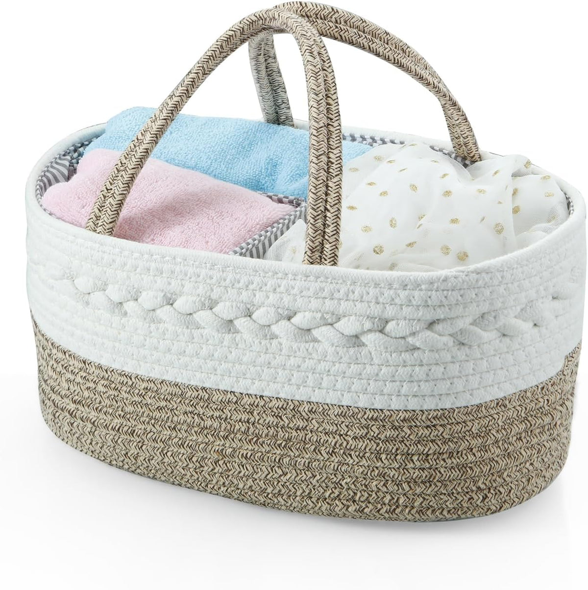 Baby Diaper Caddy Organizer, Portable Nursery Organizers and Storage Baby Basket, Cotton Rope Diaper Organizer for Baby Shower Gifts Newborn Infants - Brown