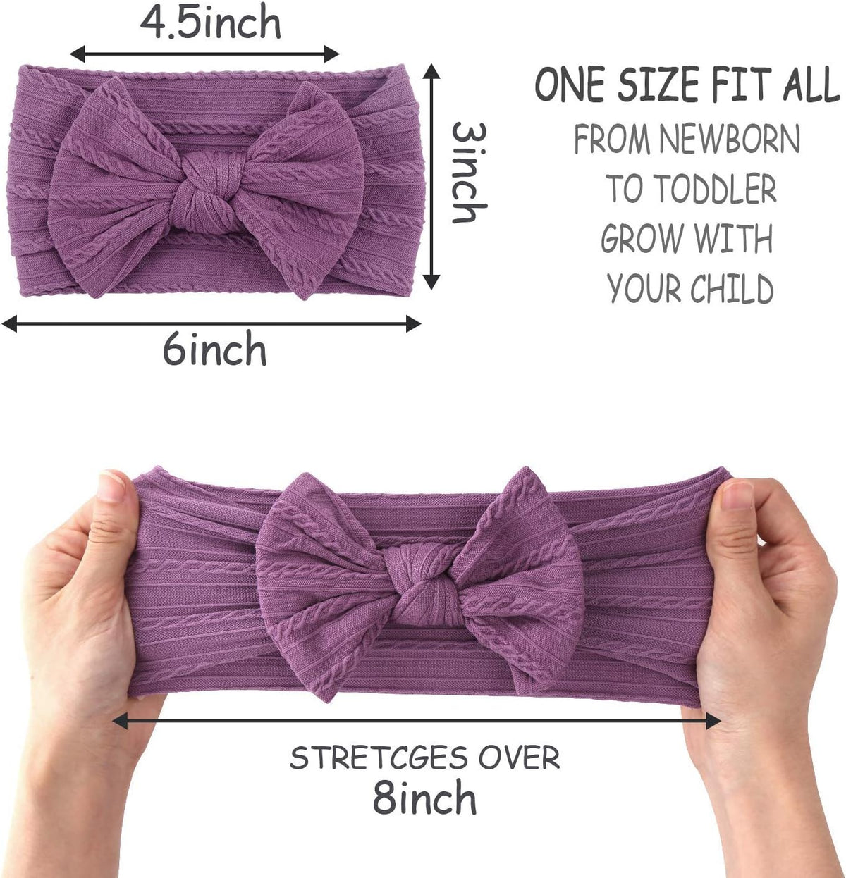 8PCS Baby Nylon Headbands Hair Accessories Hair Bows Headband for Baby Girls Babies Newborn Infant Toddler 0-3 0-6 6-12 Months