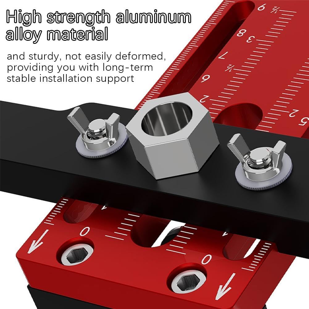 Cabinet Door Installation Positioner, Aluminum Alloy Cabinet Hardware Jig, Adjustable Length Cabinet Installation Tool, Effortless Alignment Door Installation Tools for Most Cabinet Doors (Red)