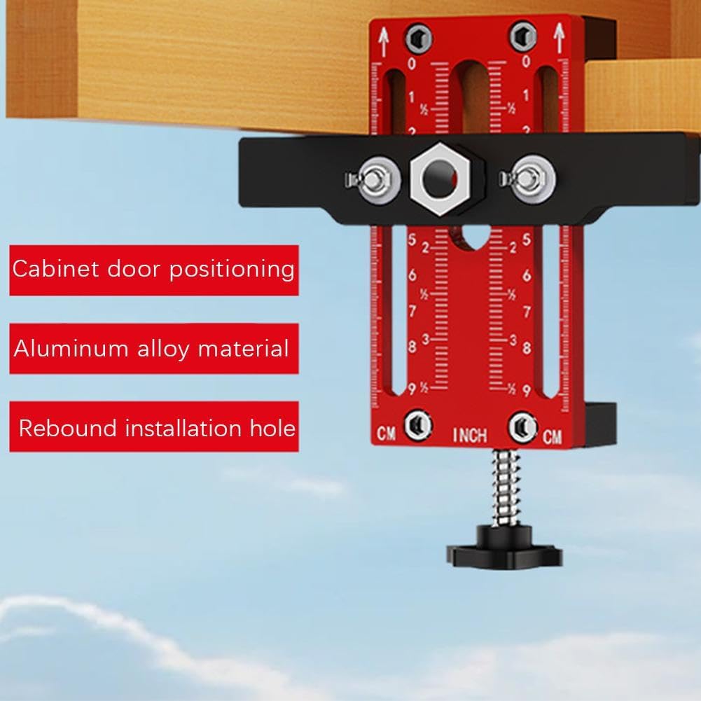 Cabinet Door Installation Positioner, Aluminum Alloy Cabinet Hardware Jig, Adjustable Length Cabinet Installation Tool, Effortless Alignment Door Installation Tools for Most Cabinet Doors (Red)