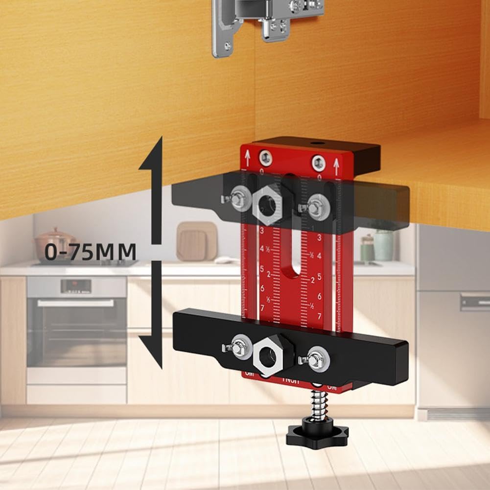 Cabinet Door Installation Positioner, Aluminum Alloy Cabinet Hardware Jig, Adjustable Length Cabinet Installation Tool, Effortless Alignment Door Installation Tools for Most Cabinet Doors (Red)