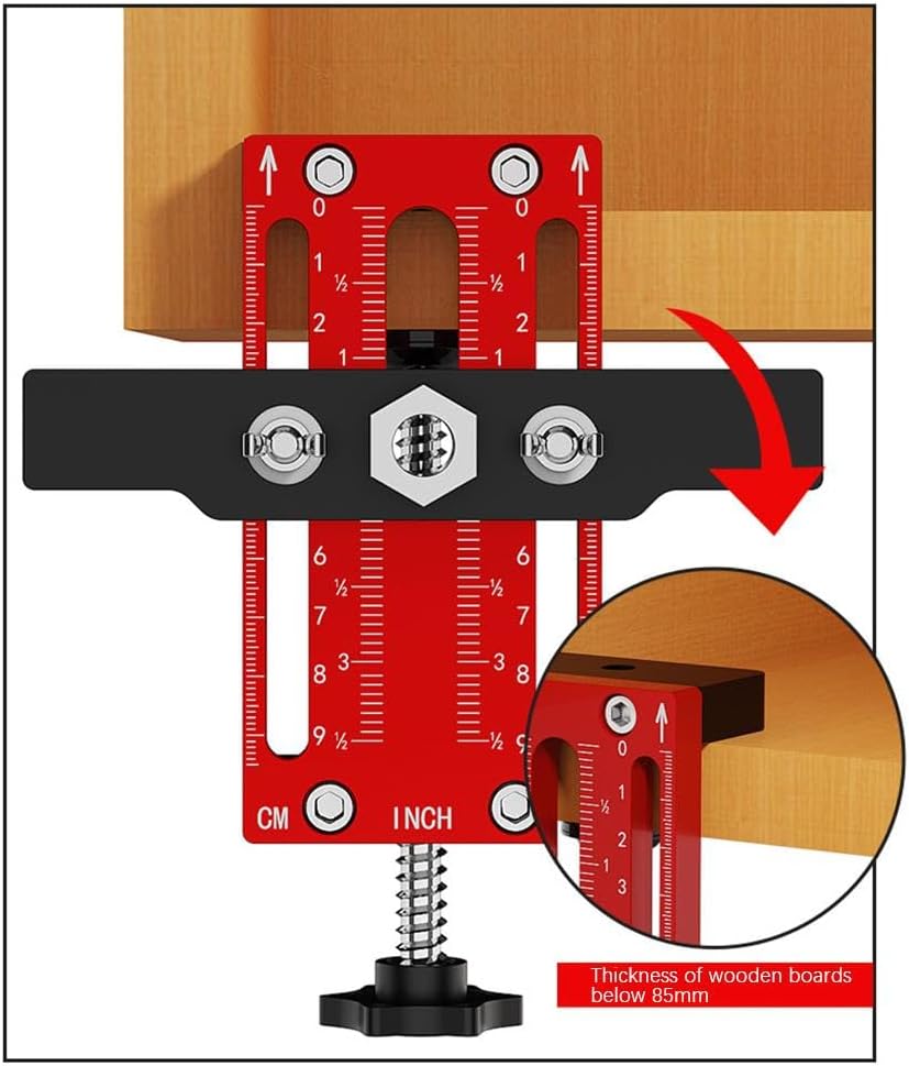 Cabinet Door Installation Positioner, Aluminum Alloy Cabinet Hardware Jig, Adjustable Length Cabinet Installation Tool, Effortless Alignment Door Installation Tools for Most Cabinet Doors (Red)