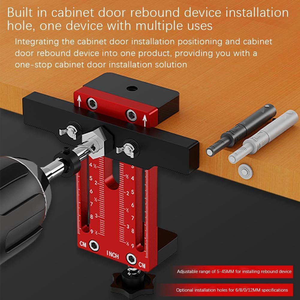 Cabinet Door Installation Positioner, Aluminum Alloy Cabinet Hardware Jig, Adjustable Length Cabinet Installation Tool, Effortless Alignment Door Installation Tools for Most Cabinet Doors (Red)