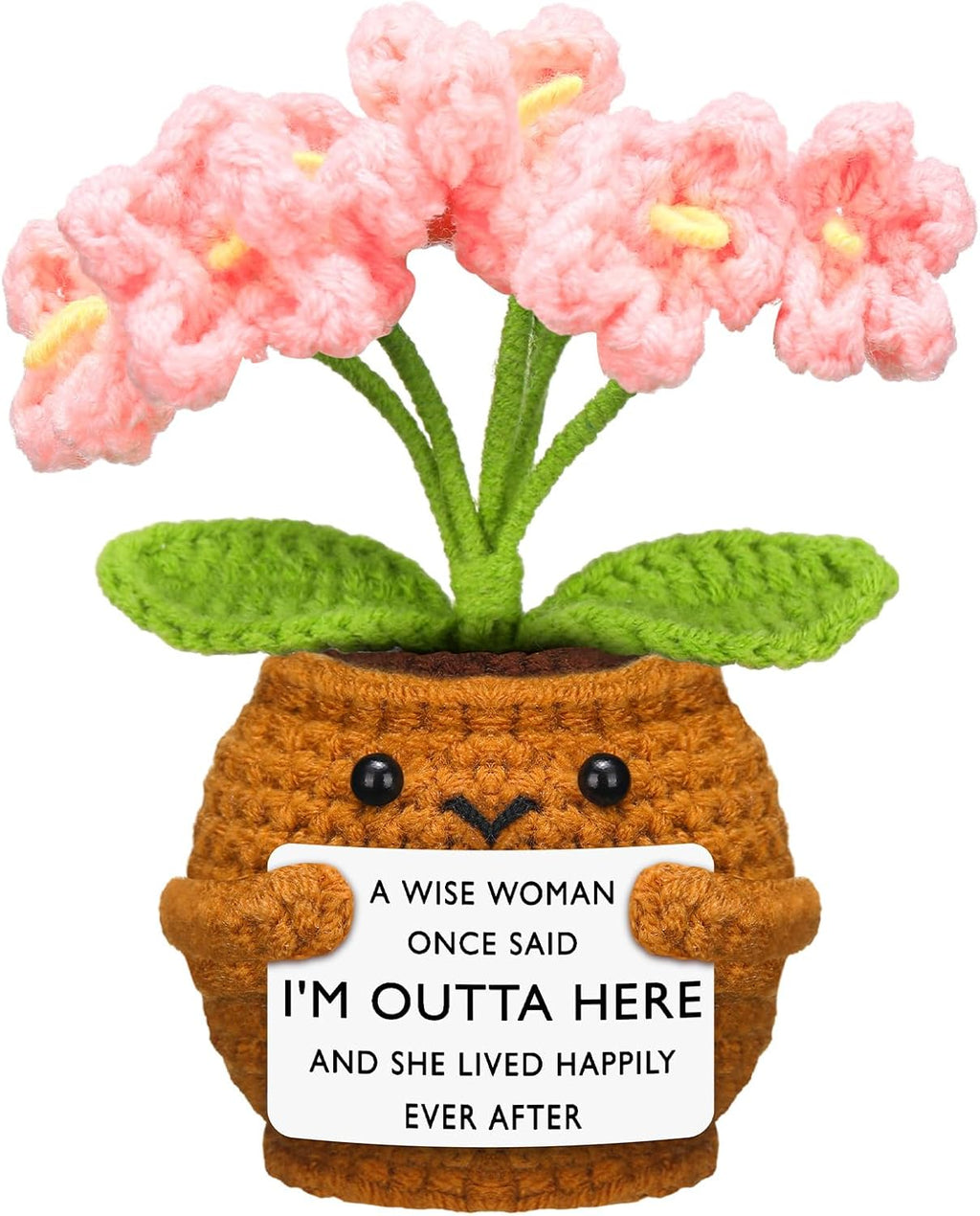 Coworker Leaving Gifts for Women Men, Positive Flower Doll Crochet with Card Funny Farewell Going Away Goodbye Coworkers Employee Teacher Friends Retirement(Cute Style) -