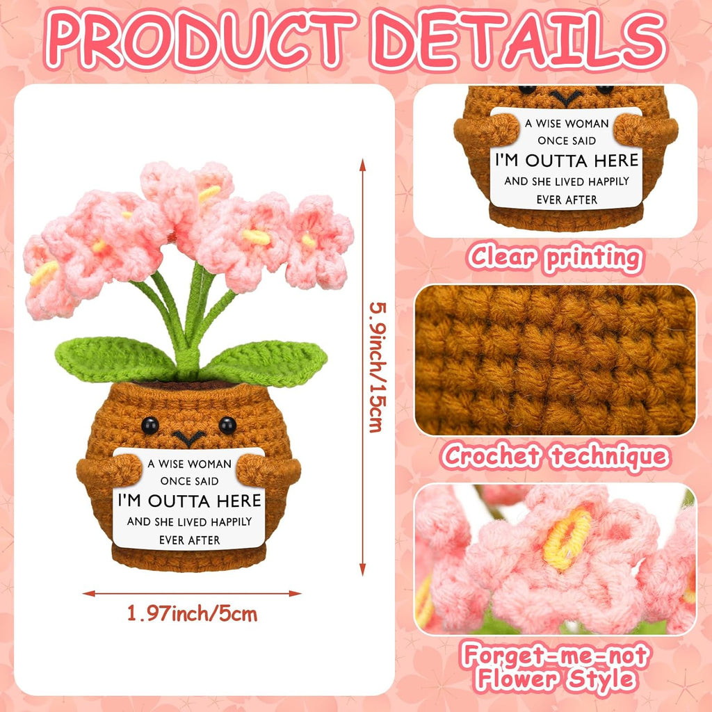 Coworker Leaving Gifts for Women Men, Positive Flower Doll Crochet with Card Funny Farewell Going Away Goodbye Coworkers Employee Teacher Friends Retirement(Cute Style) -