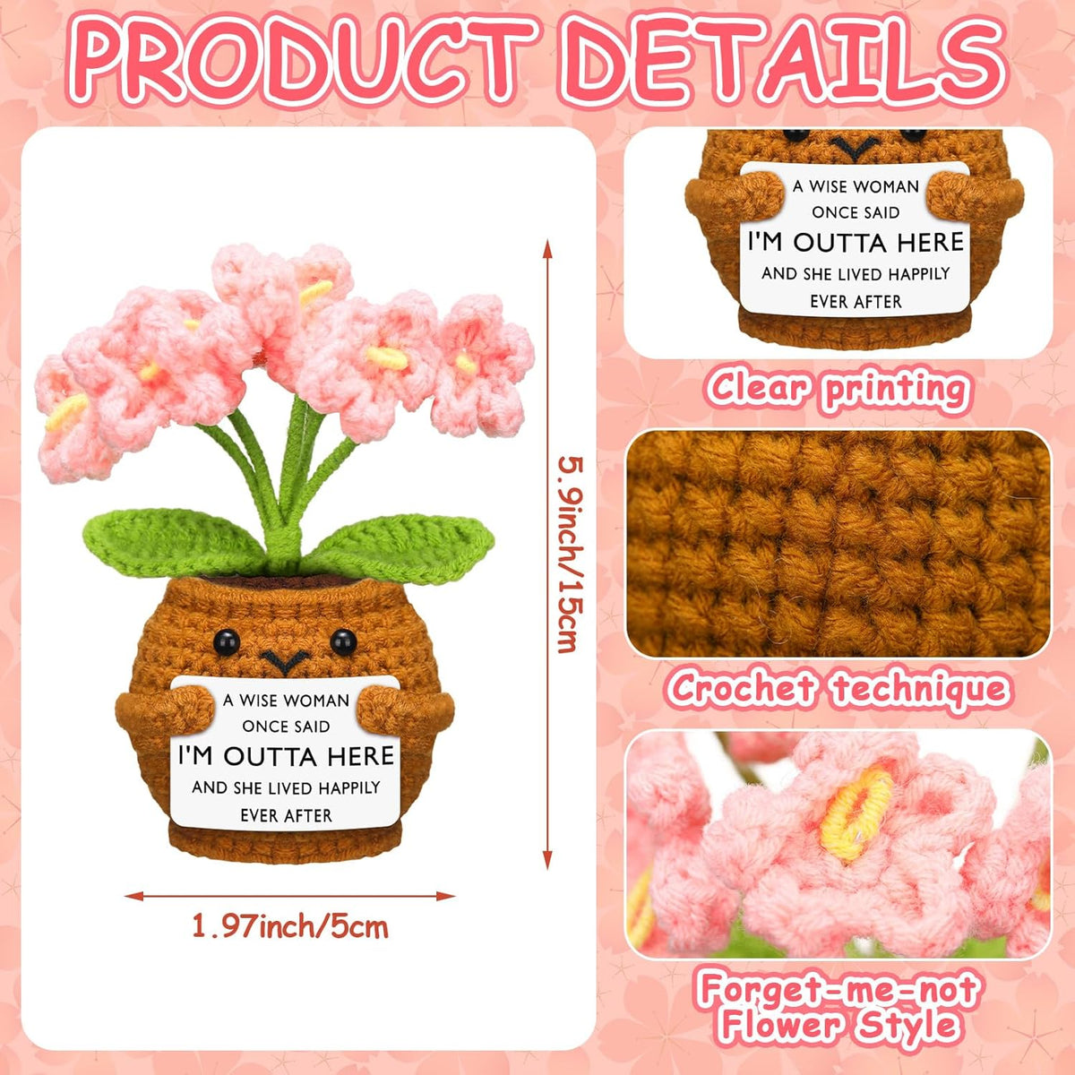 Coworker Leaving Gifts for Women Men, Positive Flower Doll Crochet with Card Funny Farewell Going Away Goodbye Coworkers Employee Teacher Friends Retirement(Cute Style) -
