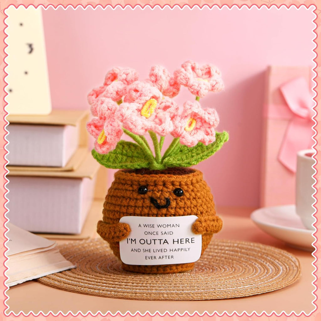 Coworker Leaving Gifts for Women Men, Positive Flower Doll Crochet with Card Funny Farewell Going Away Goodbye Coworkers Employee Teacher Friends Retirement(Cute Style) -