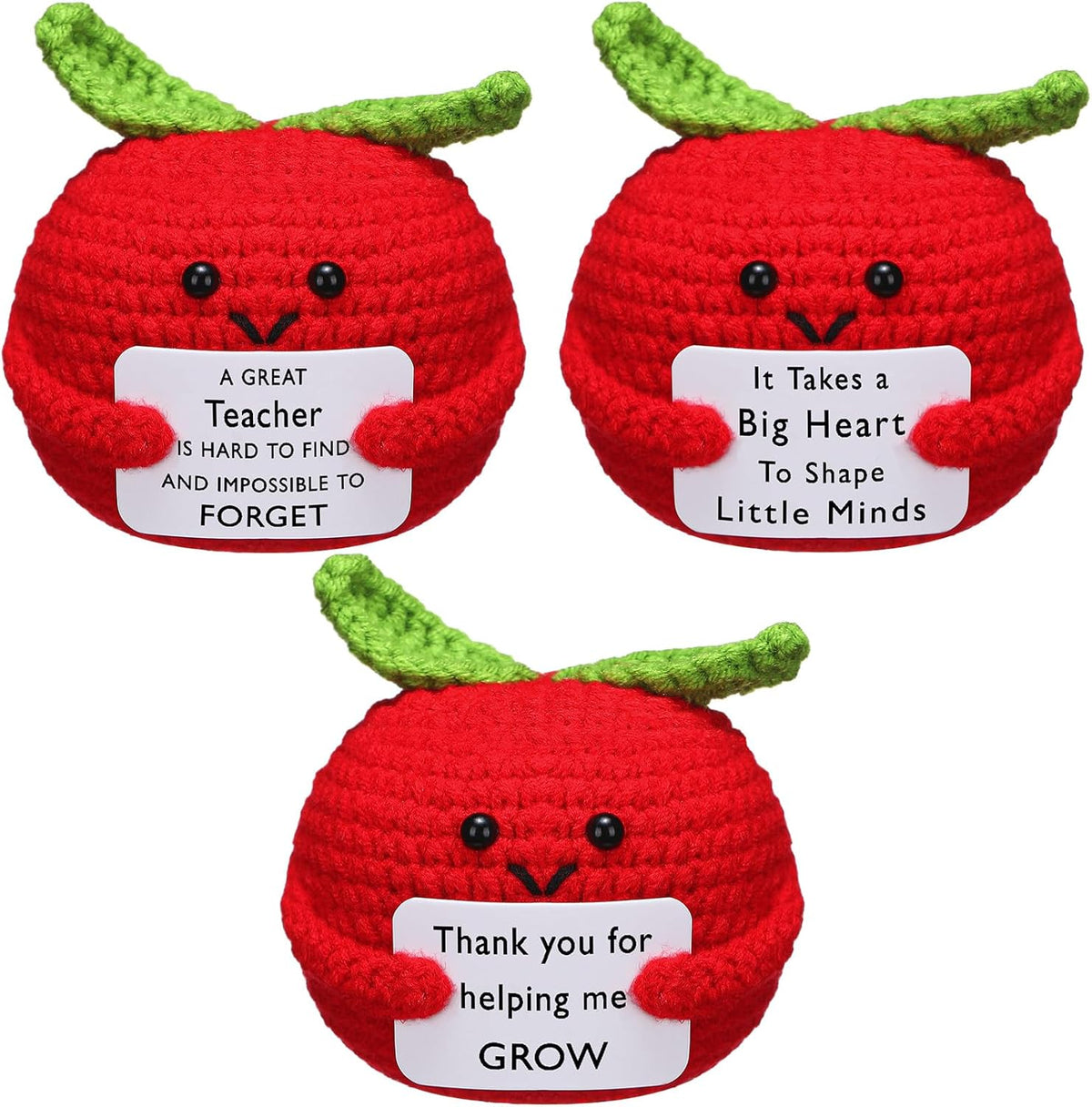 3 Pcs Teacher Appreciation Gifts Easter Gift Positive Flower Handmade Crochet Doll Thank You for Helping Me Grow Teachers Week(Apple) -