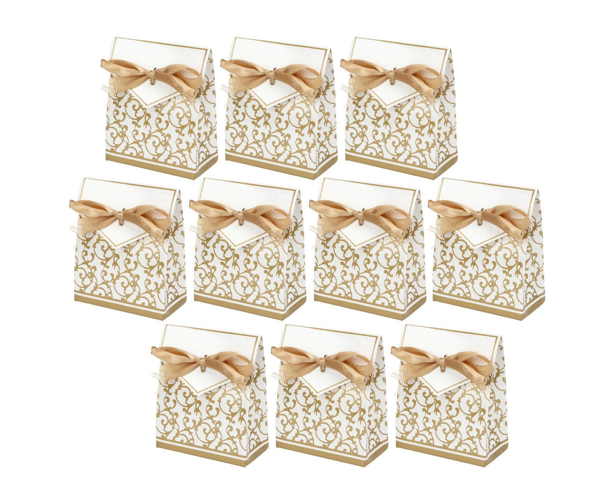 40 Sets Gift Bag Exquisite Unique Golden Pattern Bow Small Gift Box Decoration For Wedding Birthday Party Festival