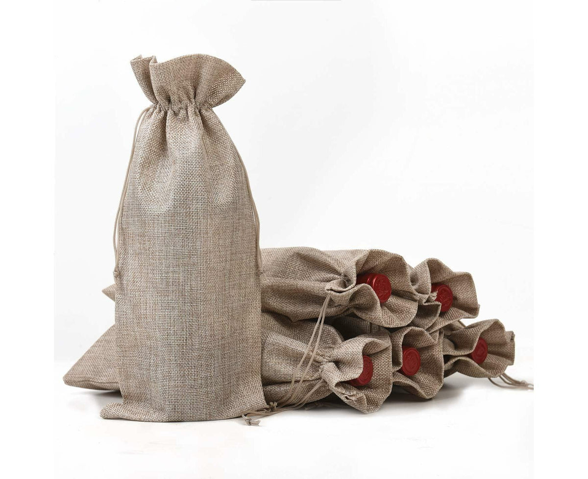 6 Burlap Bags with Drawstring, Rustic Gift Bag Bulk Pack for Mugs, Mason Jars, Wedding Party Favors, Grocery, Gift and Treat Pouches