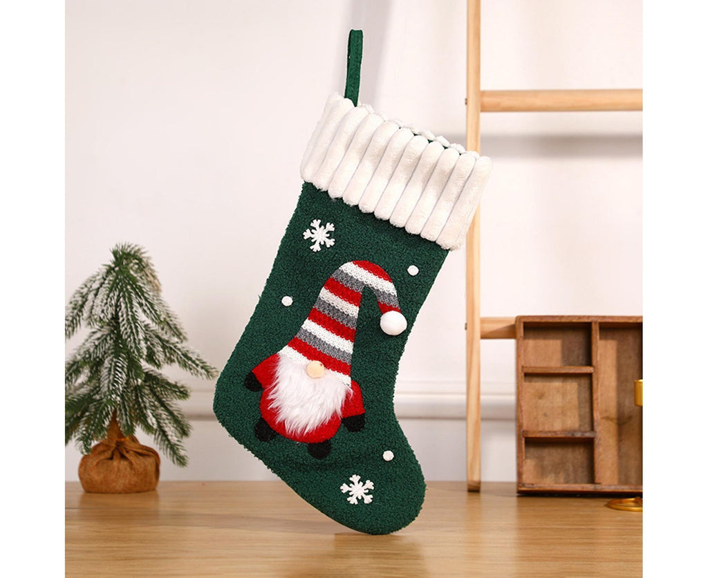 Christmas Stocking Embroidered Old Man Lightweight Cartoon Xmas Gift Candy Bag babies Gift-Green