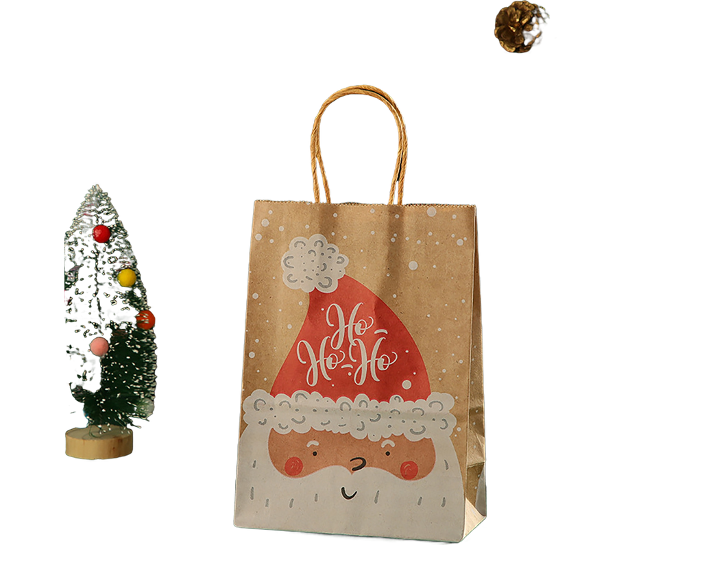 12Pcs Eye-catching Christmas Gift Bags Folding Cartoon Kraft Paper Printed Gift Pouch for Holiday-S
