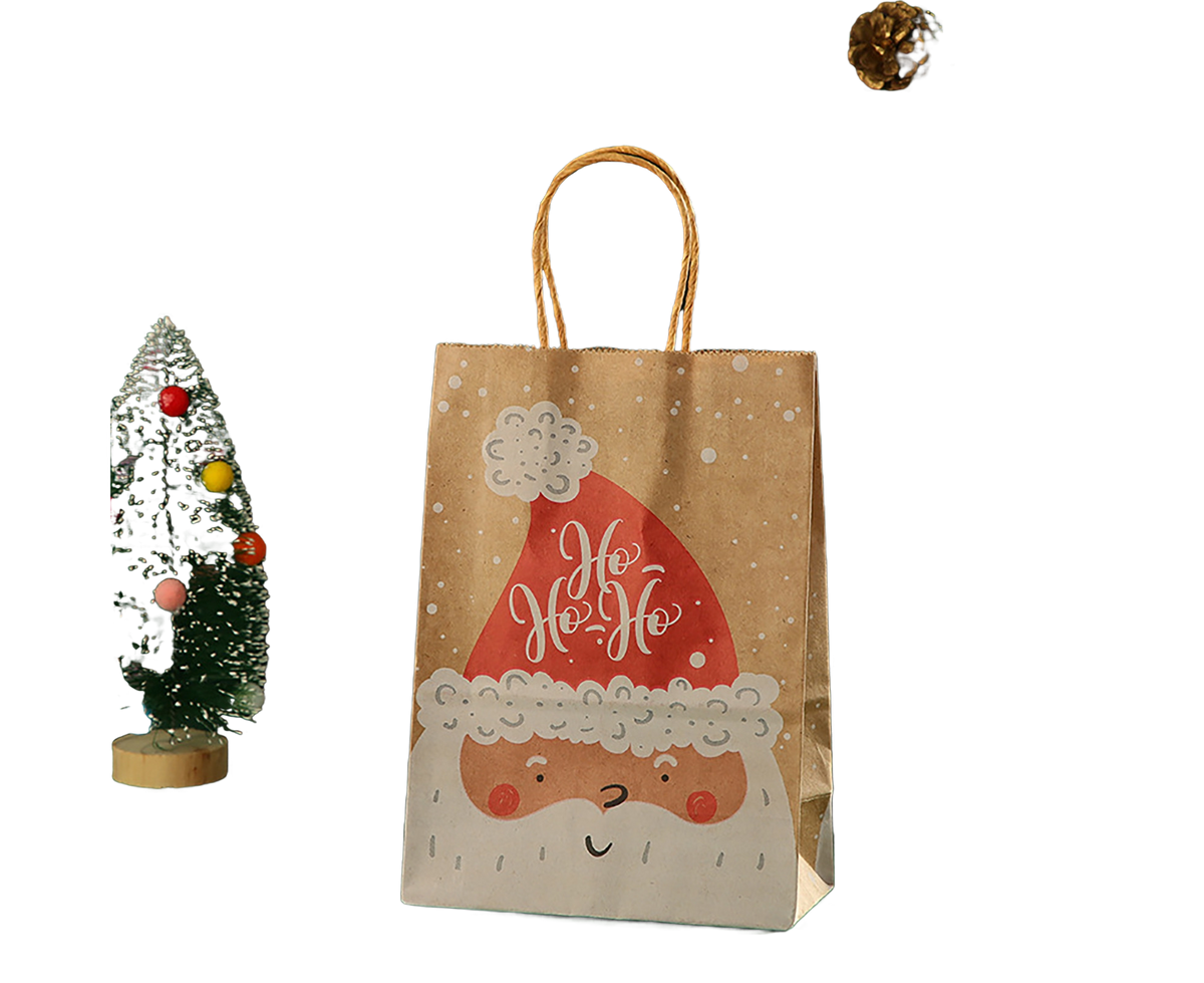 12Pcs Eye-catching Christmas Gift Bags Folding Cartoon Kraft Paper Printed Gift Pouch for Holiday-S