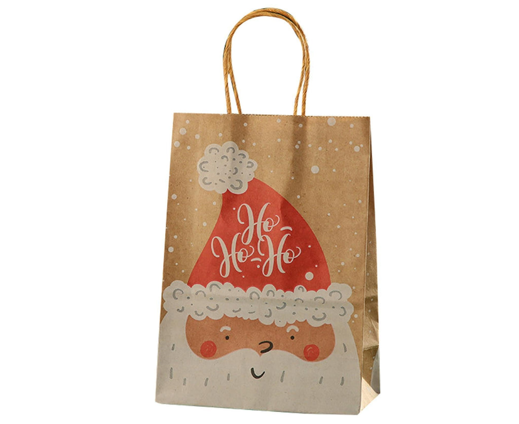 12Pcs Eye-catching Christmas Gift Bags Folding Cartoon Kraft Paper Printed Gift Pouch for Holiday-S
