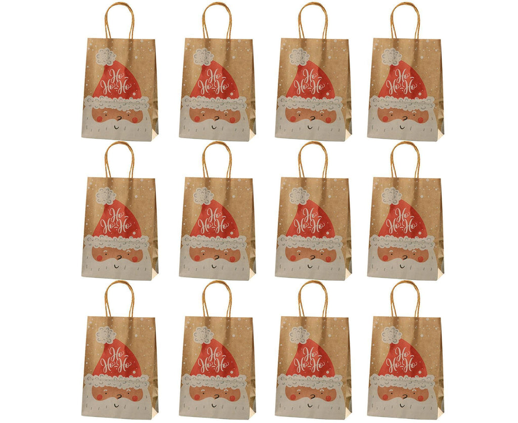 12Pcs Eye-catching Christmas Gift Bags Folding Cartoon Kraft Paper Printed Gift Pouch for Holiday-S