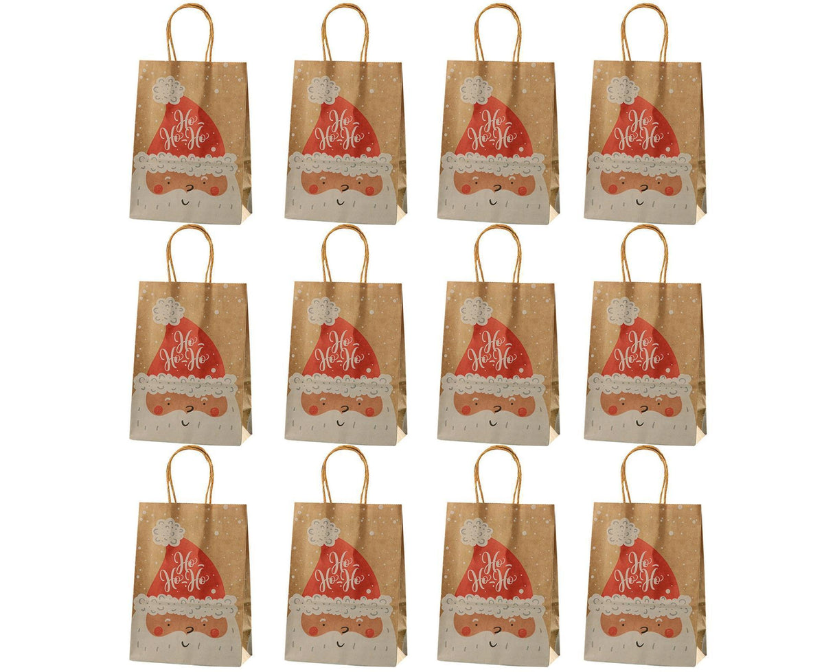 12Pcs Eye-catching Christmas Gift Bags Folding Cartoon Kraft Paper Printed Gift Pouch for Holiday-S