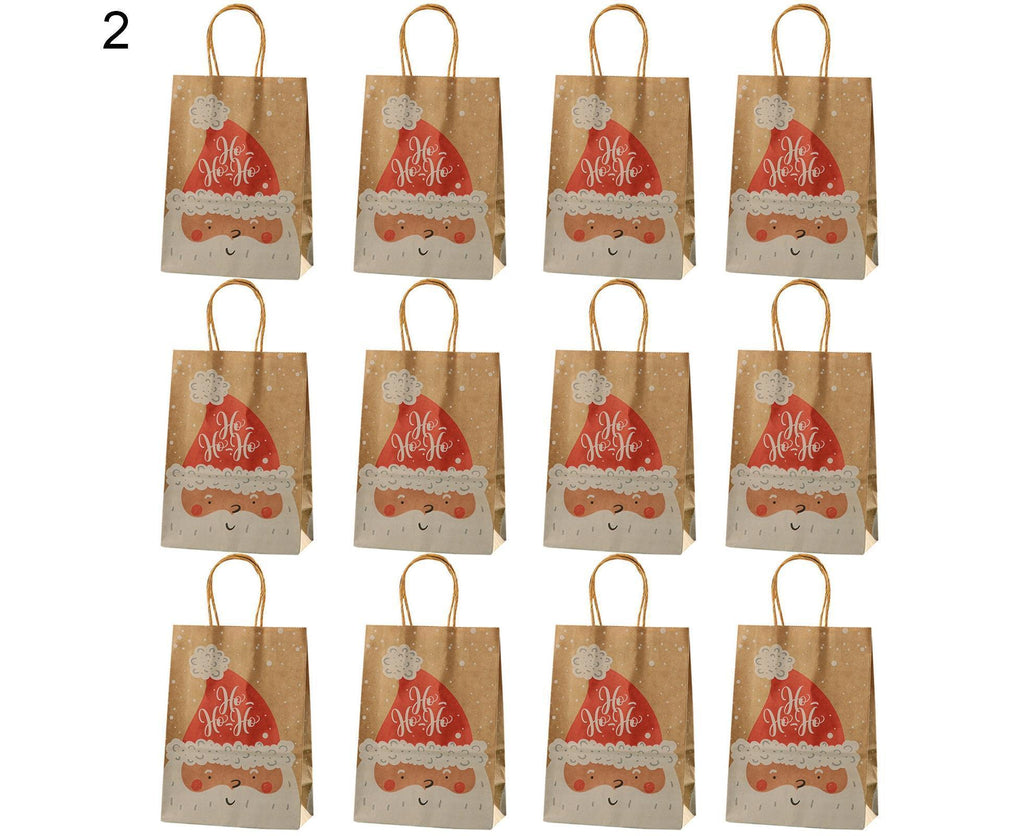 12Pcs Eye-catching Christmas Gift Bags Folding Cartoon Kraft Paper Printed Gift Pouch for Holiday-S