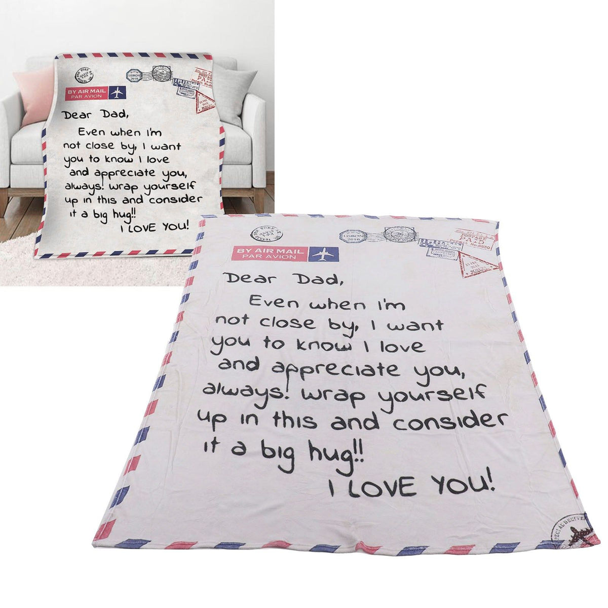 Envelope Blanket Multifunctional Personalized Soft Skin Friendly Polyester Throw Blanket for Father 59.1 X 86.6in