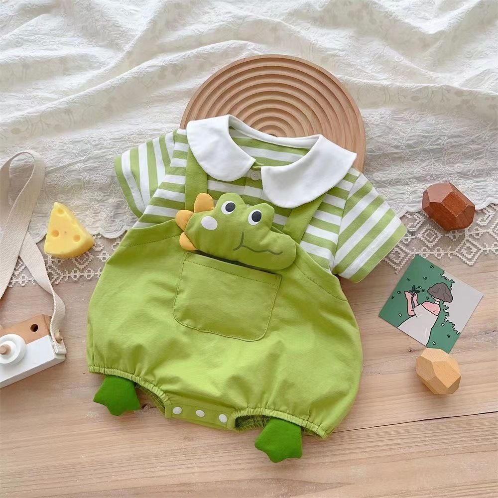 Baby Cotton Short Sleeve Summer Onesie 66cm Green [lapel fish frog bag fart]]