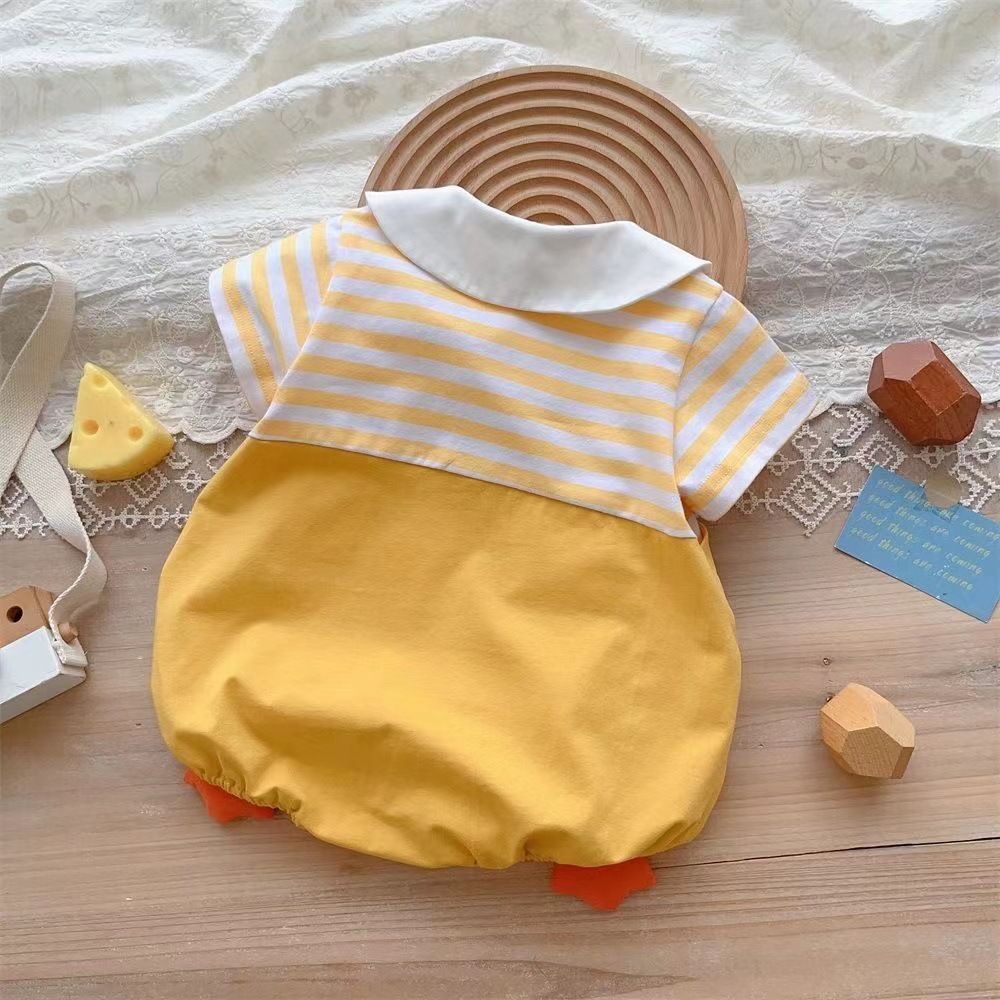 Baby Cotton Short Sleeve Summer Onesie 66cm Green [lapel fish frog bag fart]]