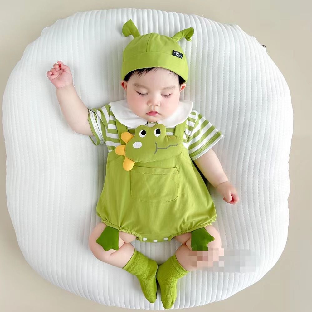 Baby Cotton Short Sleeve Summer Onesie 66cm Green [lapel fish frog bag fart]] 80cm