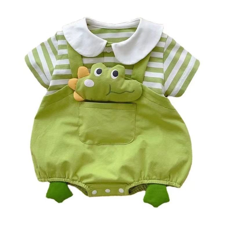Baby Cotton Short Sleeve Summer Onesie 66cm Green [lapel fish frog bag fart]] 90cm