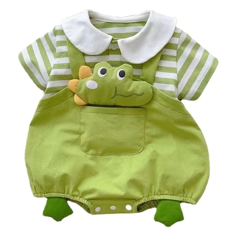 Baby Cotton Short Sleeve Summer Onesie 66cm Green [lapel fish frog bag fart]] 73CM