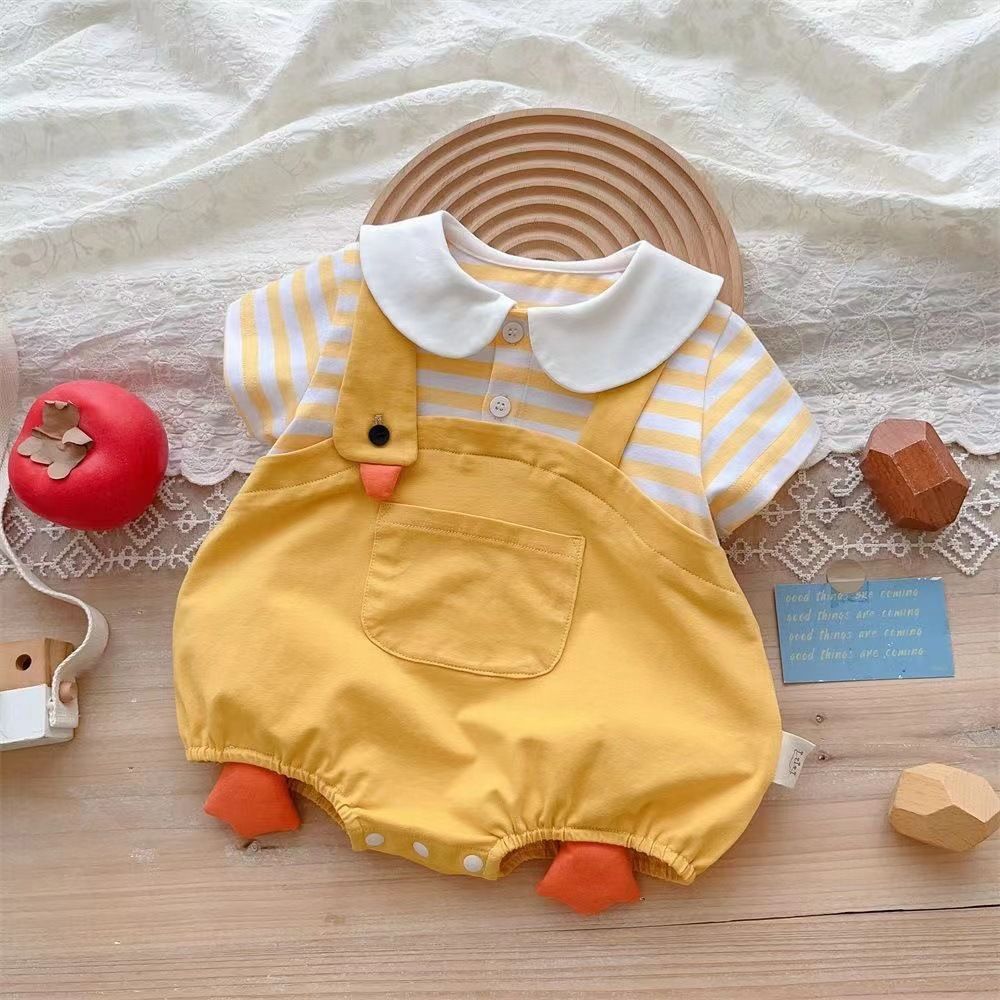 Baby Cotton Short Sleeve Summer Onesie 66cm Green [lapel fish frog bag fart]] 73CM
