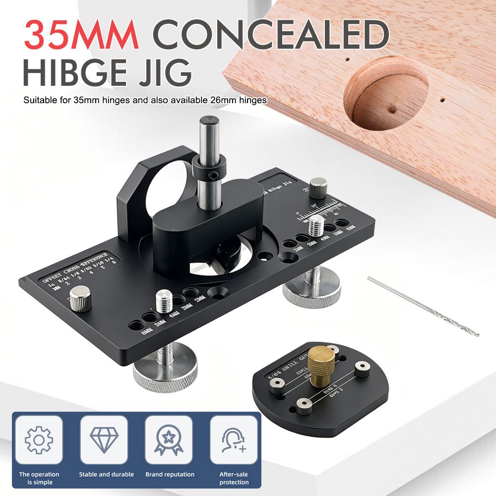Hidden Hinge Drilling Jig Template Locator for Cabinet Door Installation, Adjustable Punch Positioner Tool with Multi-Spec Screw Hole Guidance for Woodworking Projects (Black)