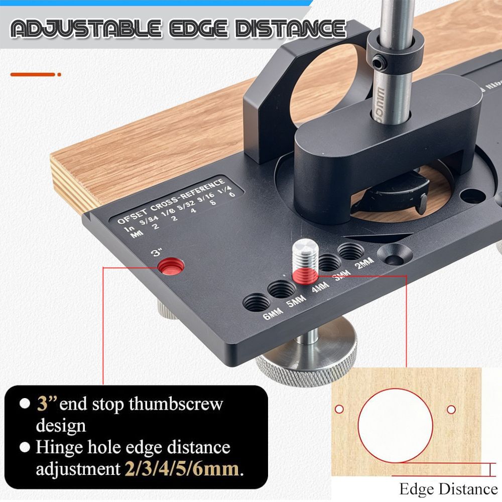 Hidden Hinge Drilling Jig Template Locator for Cabinet Door Installation, Adjustable Punch Positioner Tool with Multi-Spec Screw Hole Guidance for Woodworking Projects (Black)