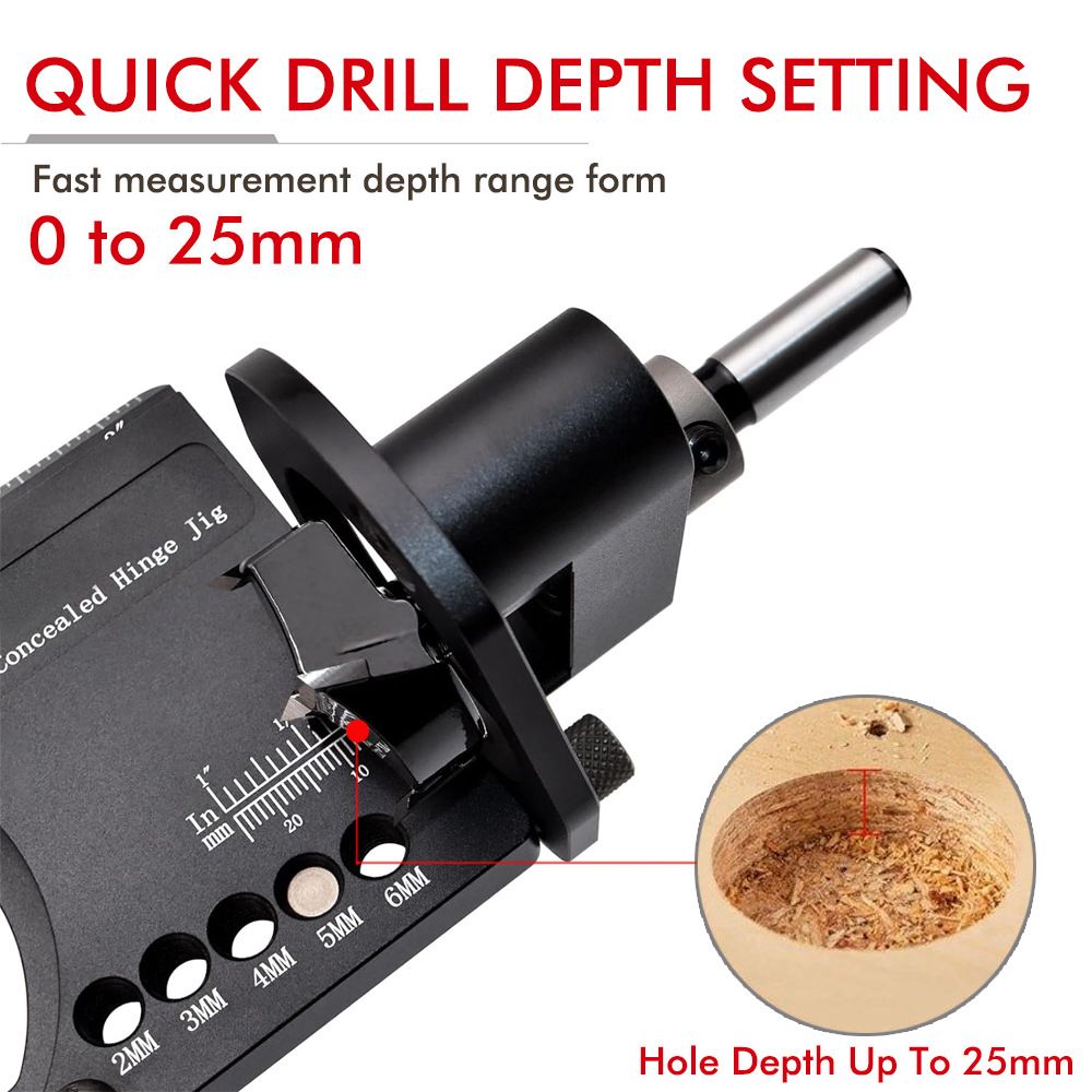 Hidden Hinge Drilling Jig Template Locator for Cabinet Door Installation, Adjustable Punch Positioner Tool with Multi-Spec Screw Hole Guidance for Woodworking Projects (Black)