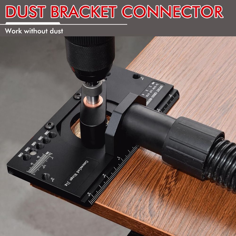 Hidden Hinge Drilling Jig Template Locator for Cabinet Door Installation, Adjustable Punch Positioner Tool with Multi-Spec Screw Hole Guidance for Woodworking Projects (Black)