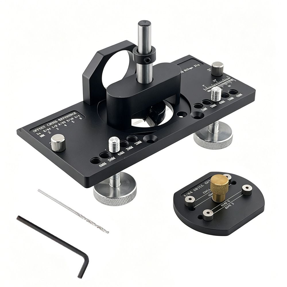 Hidden Hinge Drilling Jig Template Locator for Cabinet Door Installation, Adjustable Punch Positioner Tool with Multi-Spec Screw Hole Guidance for Woodworking Projects (Black)
