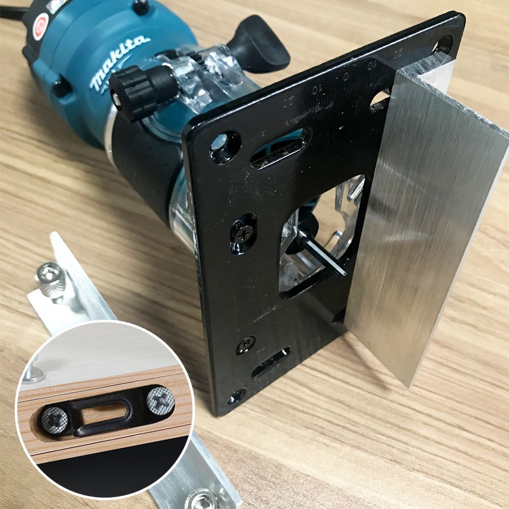 Multifunctional Aluminum Router Base Slotting Jig for Woodworking, Adjustable Trimming Machine Base with Scale for Furniture Making, Cabinet Installation, Hidden Connector Grooving and Hardware Pre-installation (2-in-1 Invisible Connector Slotting Tool, S